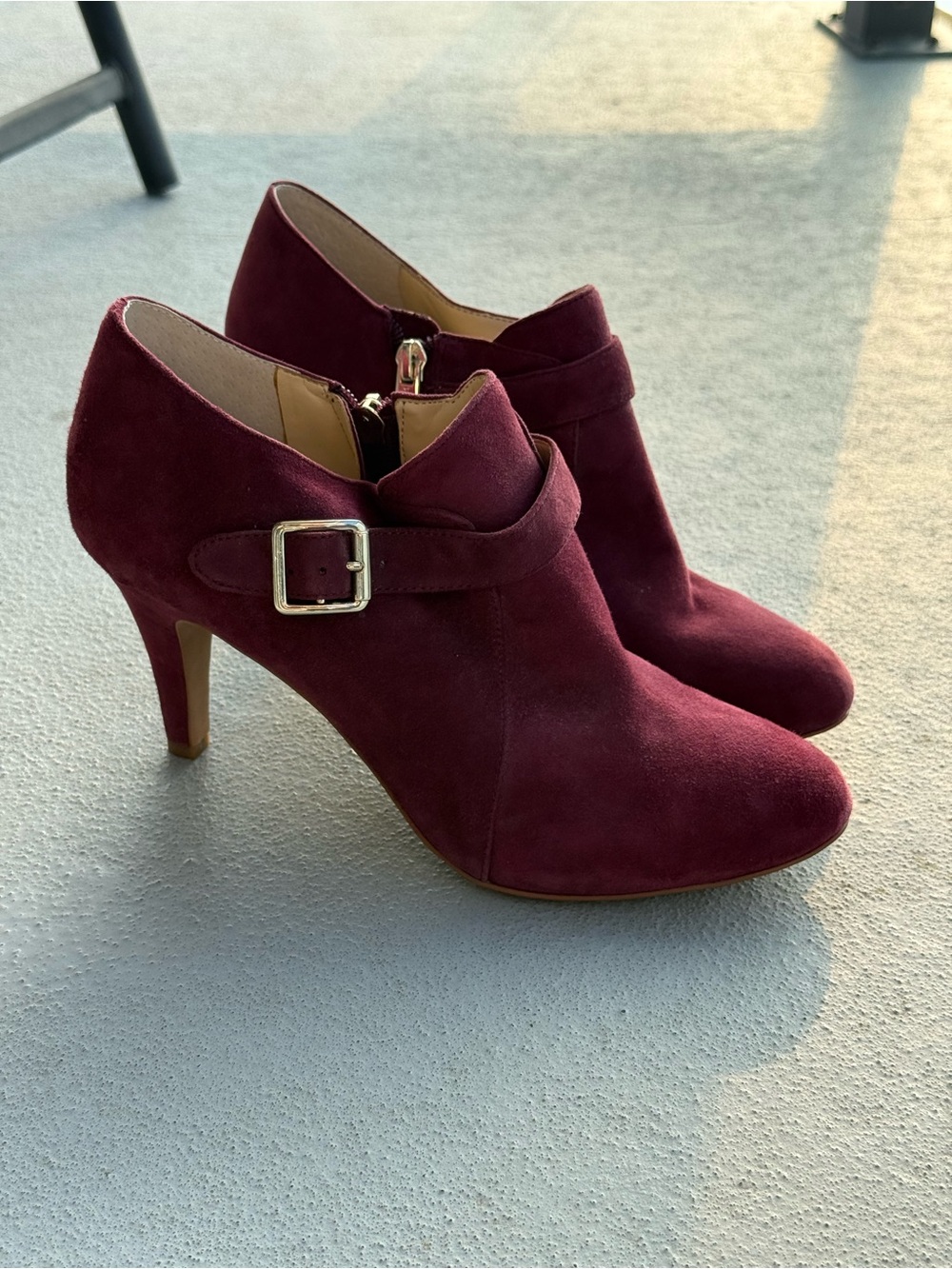 Women's Burgundy Suede Ankle Booties with Side Buckle